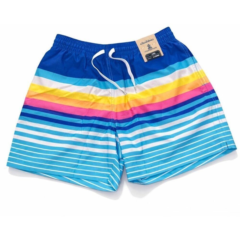 Chubbies Classic Swim Trunks Men’s Large Newports Stripe Blue Pink Yellow Board